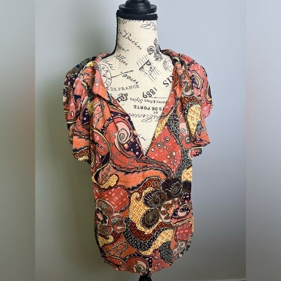 A.L.C. graphic-print ruffle sleeves blouse NWT Size S - Picture 2 of 12